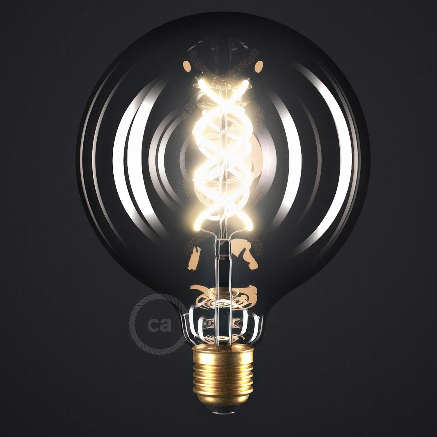 Smoky LED-pære - Globe G125 Kurvet Spiral Filament - 5W E27 Dæmpbar 2000K