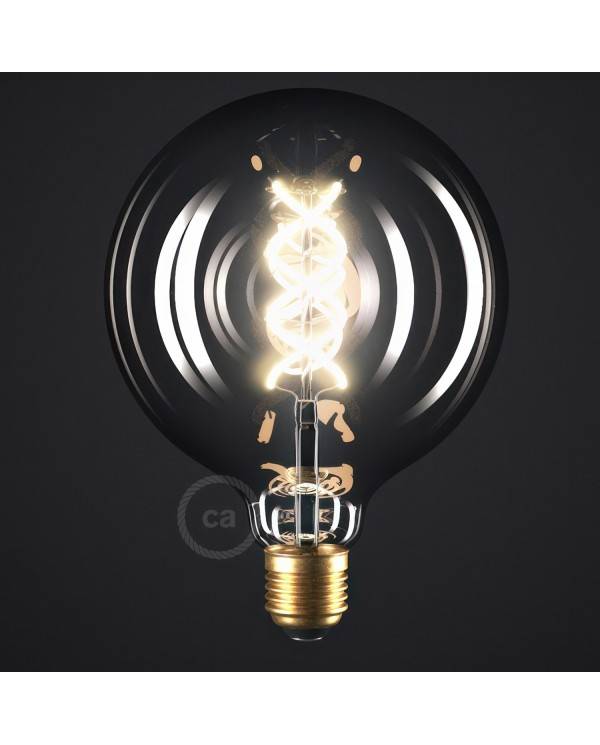 Bec cu LED fumuriu - Glob G125 cu filament spiralat curbat - 5W 120Lm E27 1800K Reglabil în intensitate