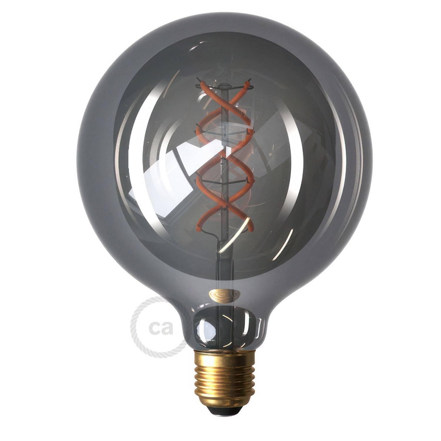 Bec cu LED fumuriu - Glob G125 cu filament spiralat curbat - 5W 120Lm E27 1800K Reglabil în intensitate