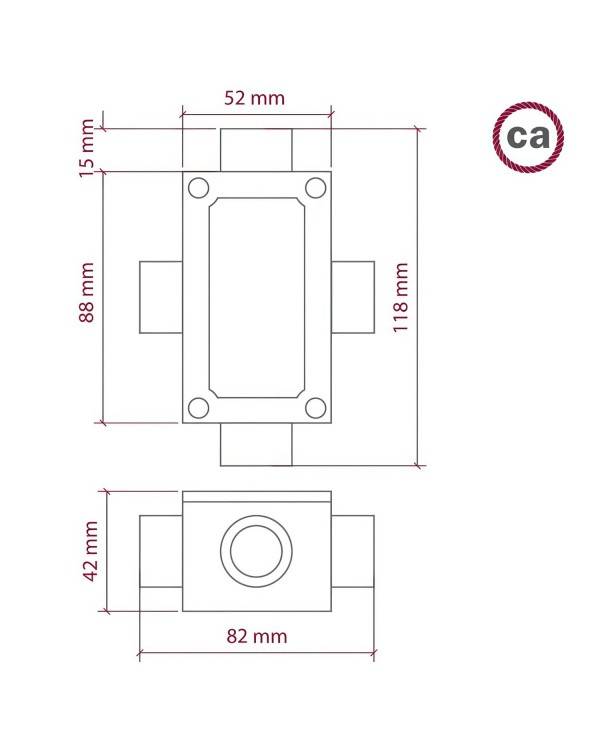 Caja de conexiones 4 salidas, forma de X, para Creative-Tube, caja de aluminio