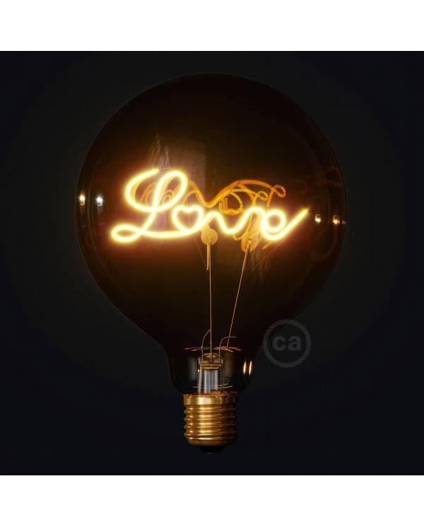 Bec cu LED de culoare auriu pentru lampa verticală - Glob G125 cu filament simplu "Love" - 5W 250Lm E27 2000K reglabil în intens