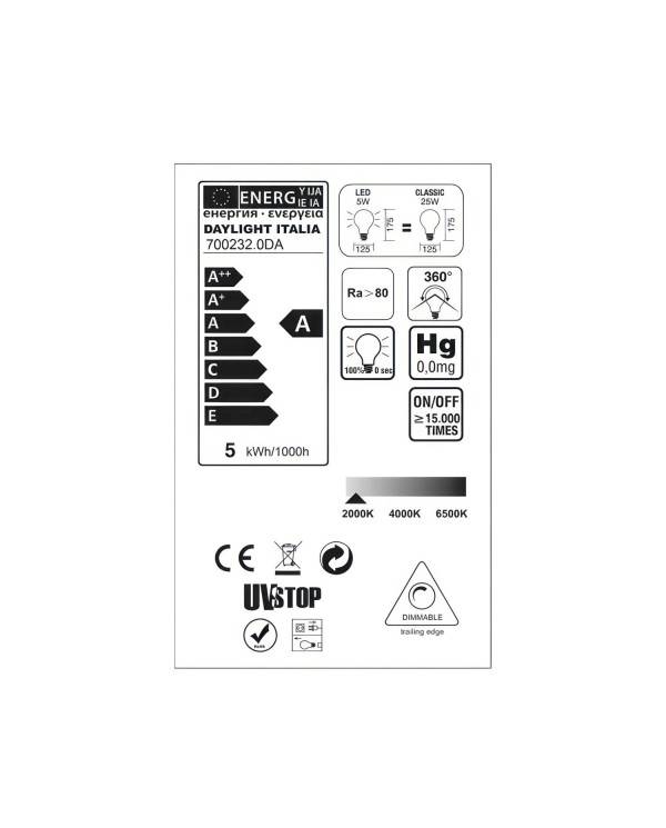 Bombilla LED Globo G125 Dorada para bases - Filamento letra "Love" - 5W 250Lm E27 2000K Regulable