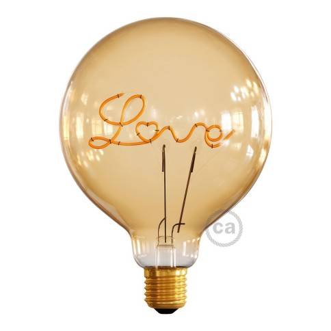 Zlatá LED žárovka pro stojící lampy - Glóbus G125 s jedním vláknem “Love” - 5W E27 Dekorativní vintage 2000K