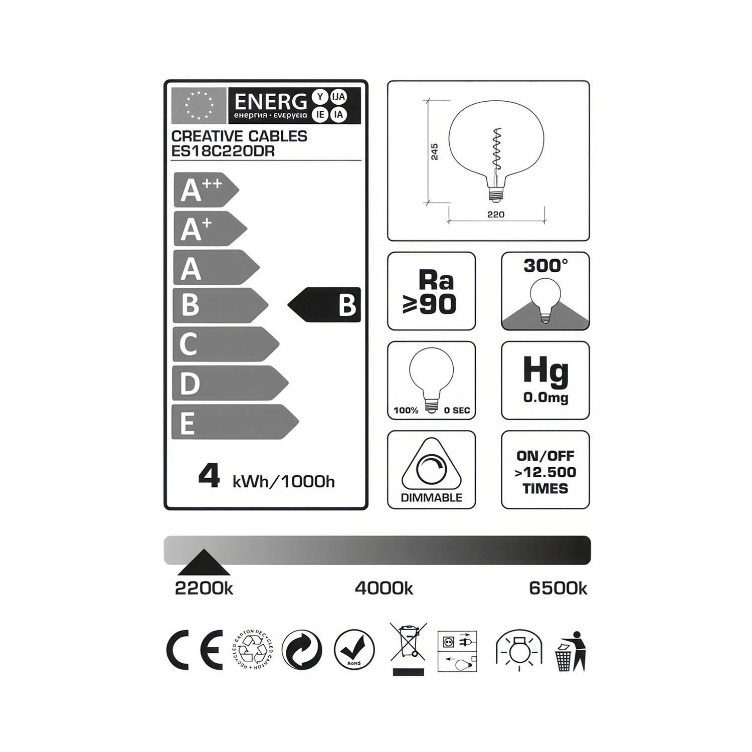 Cobble Dream XXL Light Bulb, Pastel line, spiral filament, 4W 100Lm E27 2200K Dimmable