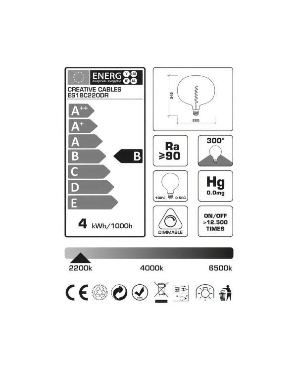 Cobble Dream XXL Light Bulb, Pastel line, spiral filament, 4W 100Lm E27 2200K Dimmable