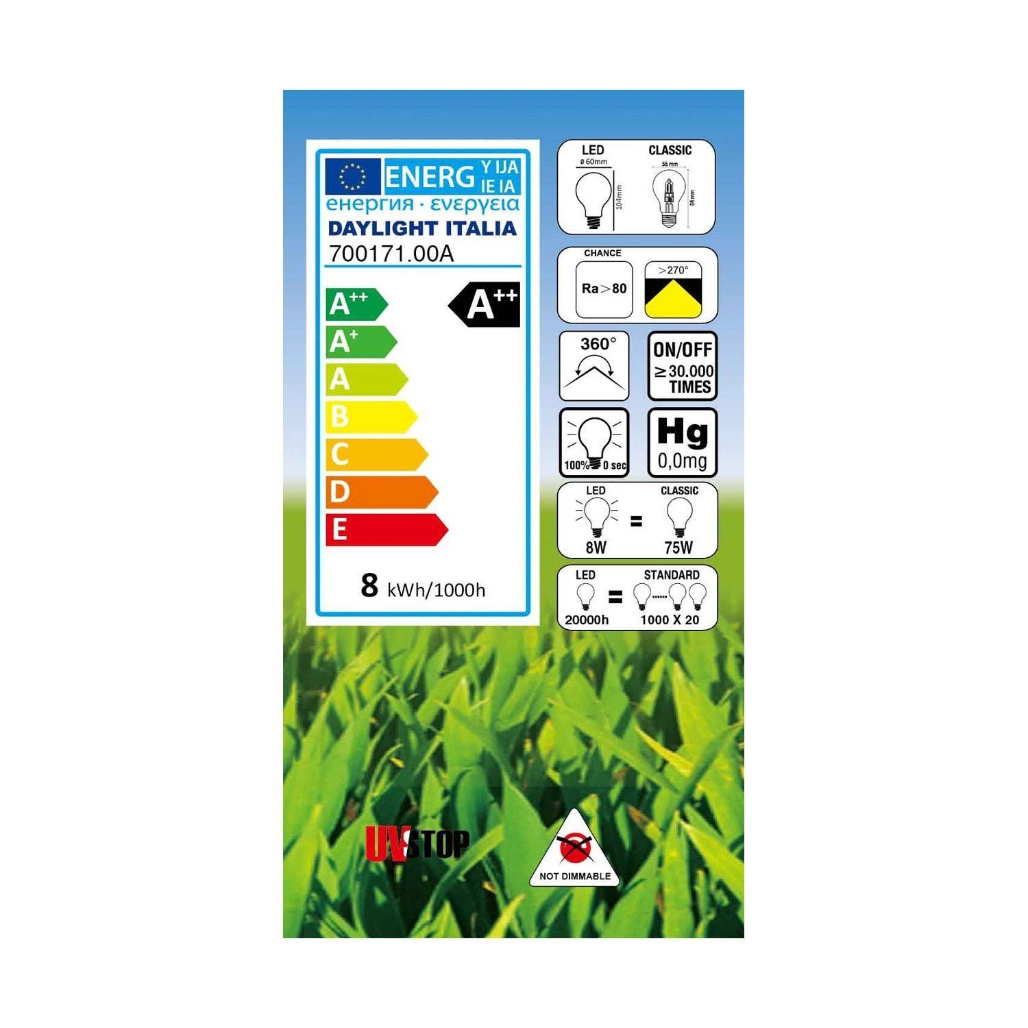 Lâmpada LED Gota A60 Opalina 8W E27 4000K