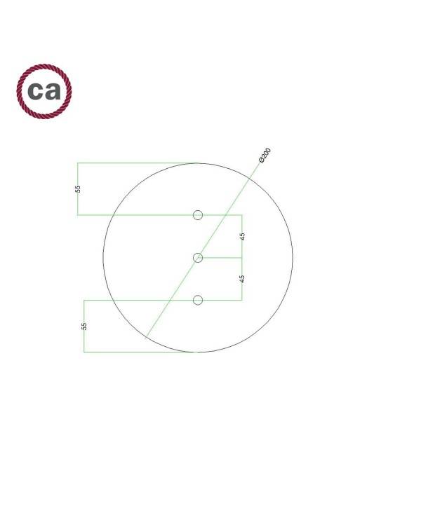 Komplett 200mm takkopp Rose-One System rund - 3 hål (i rad) och 4 hål i sidled