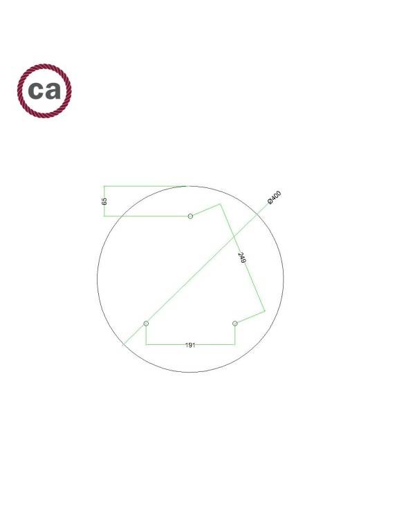 Roza mare rotundă cu un orificiu principal și 3 orificii laterale și 4 orificii laterale, diametru 400 mm