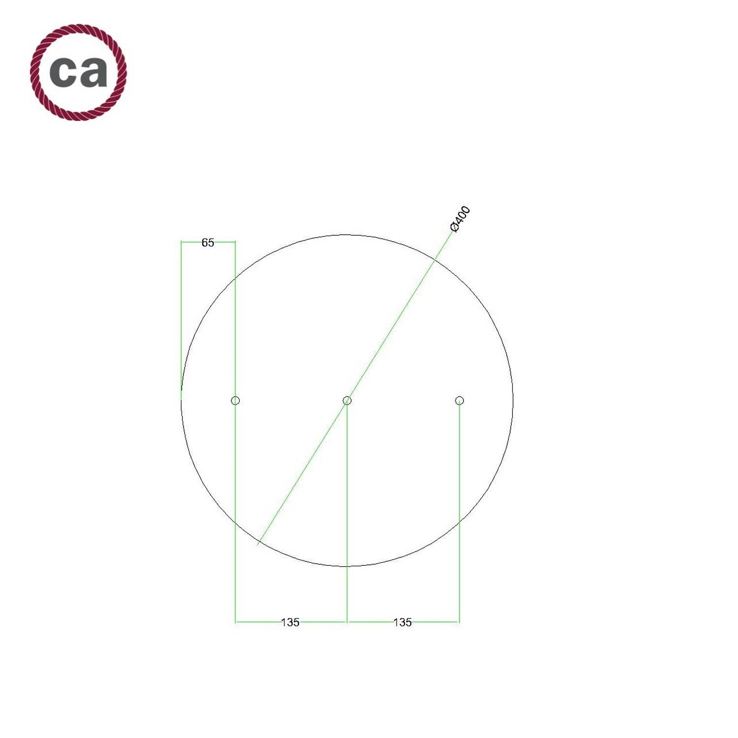 Okrúhla stropná rozeta Rose-One System s priemerom 400 mm, 3 otvormi vedľa seba a 4 bočnými otvormi