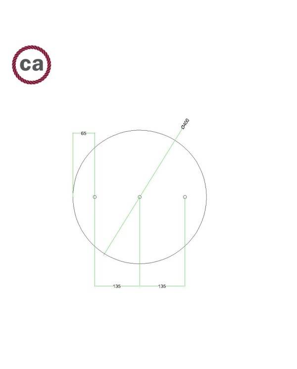 Okrúhla stropná rozeta Rose-One System s priemerom 400 mm, 3 otvormi vedľa seba a 4 bočnými otvormi