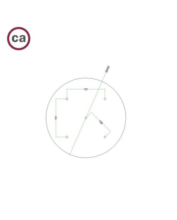 Roza rotundă XXL cu un orificiu central și patru orificii laterale, diametru de 400 mm.