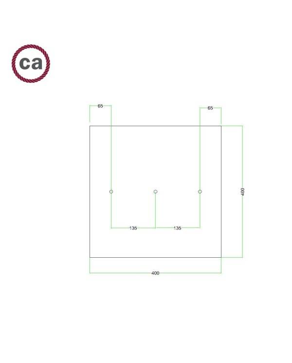 Čtvercový stropní baldachýn Rose-One System s délkou hrany 400 mm a 3 otvory vedle sebe a 4 boční otvory