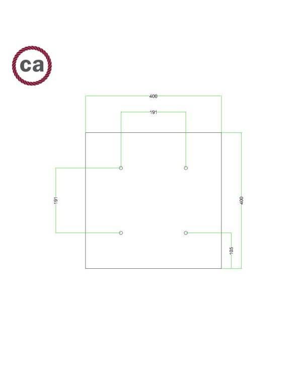 Štvorcová stropná rozeta Rose-One System s dĺžkou strany 400 mm, 4 otvormi a 4 bočnými otvormi
