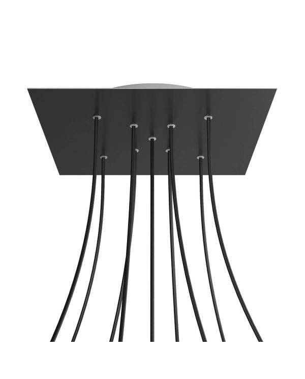 Čtvercový stropní baldachýn Rose-One System s délkou hrany 400 mm a 9 otvory s rozmístěním ve tvaru X a 4 boční otvory