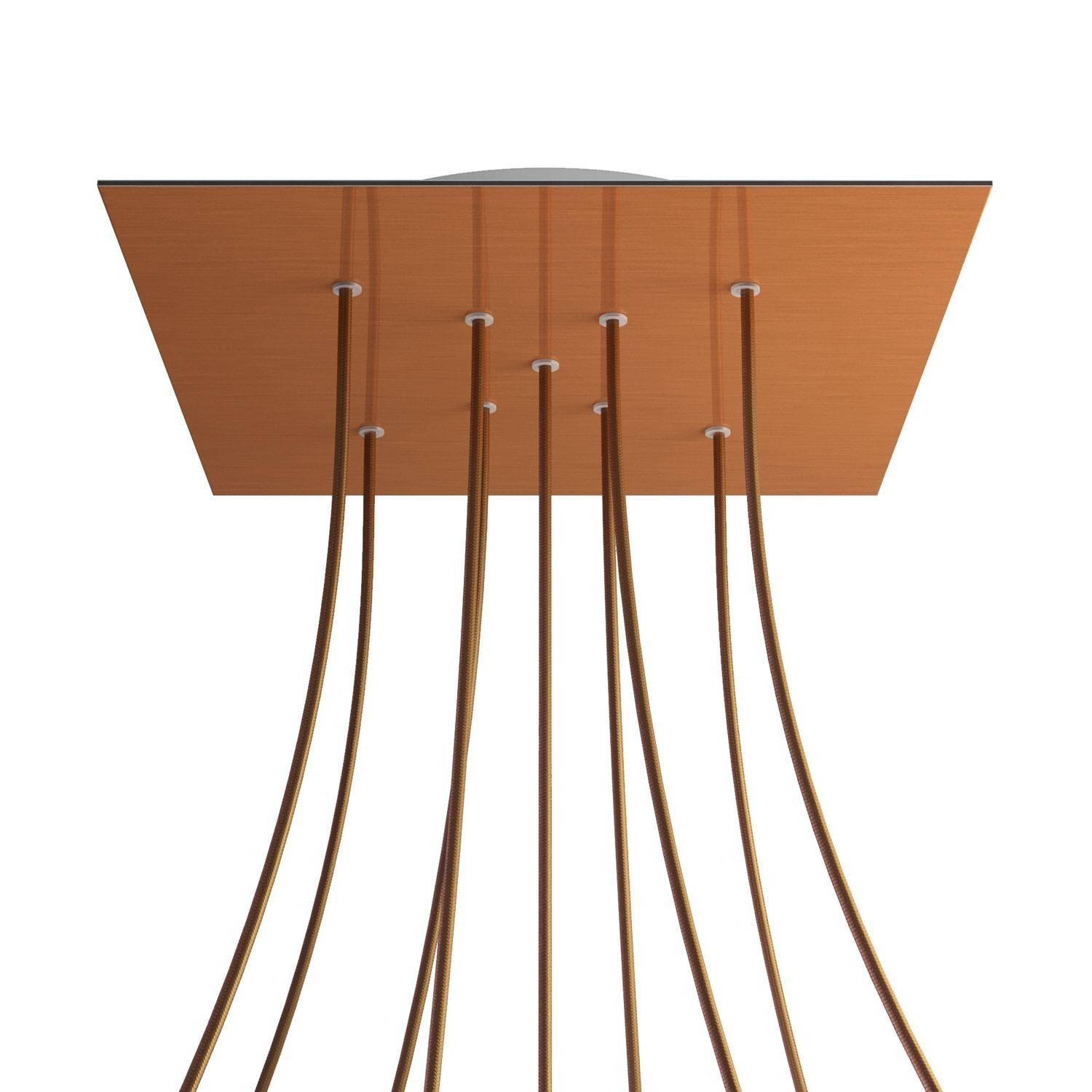 Čtvercový stropní baldachýn Rose-One System s délkou hrany 400 mm a 9 otvory s rozmístěním ve tvaru X a 4 boční otvory