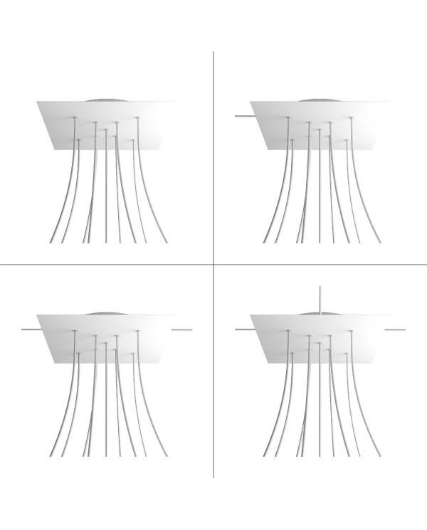 Čtvercový stropní baldachýn Rose-One System s délkou hrany 400 mm a 9 otvory s rozmístěním ve tvaru X a 4 boční otvory