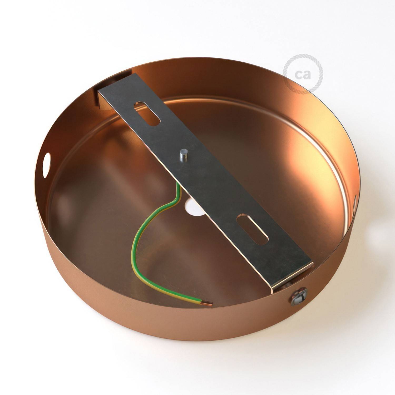 Cylindrisk metal 1 centralt hul + 2 sidehuller loftsrosesæt