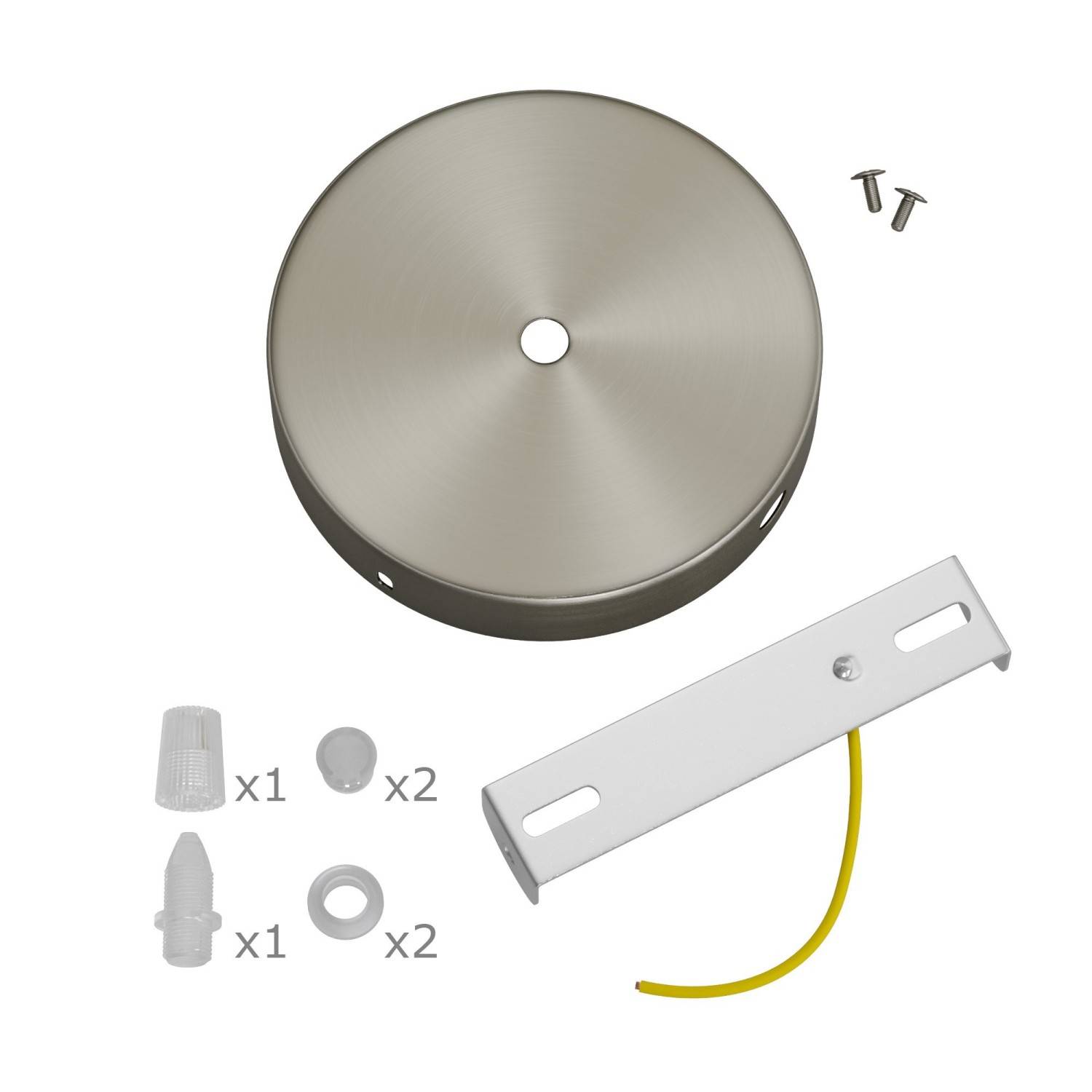 Cylindrisk metal 1 centralt hul + 2 sidehuller loftsrosesæt