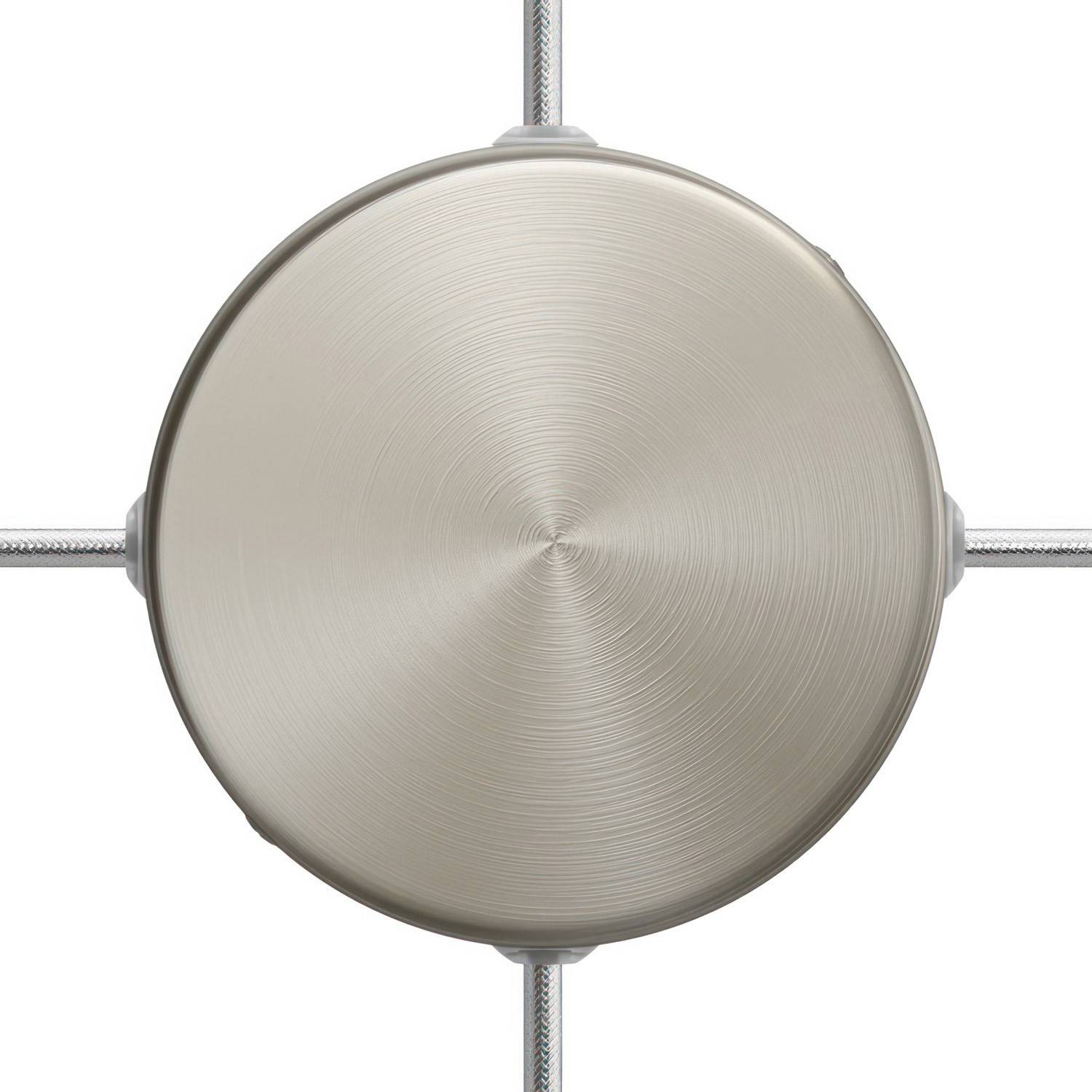 Strak design 120 mm. cilindrische metalen plafondkap met 4 zijgaten (verdeeldoos)