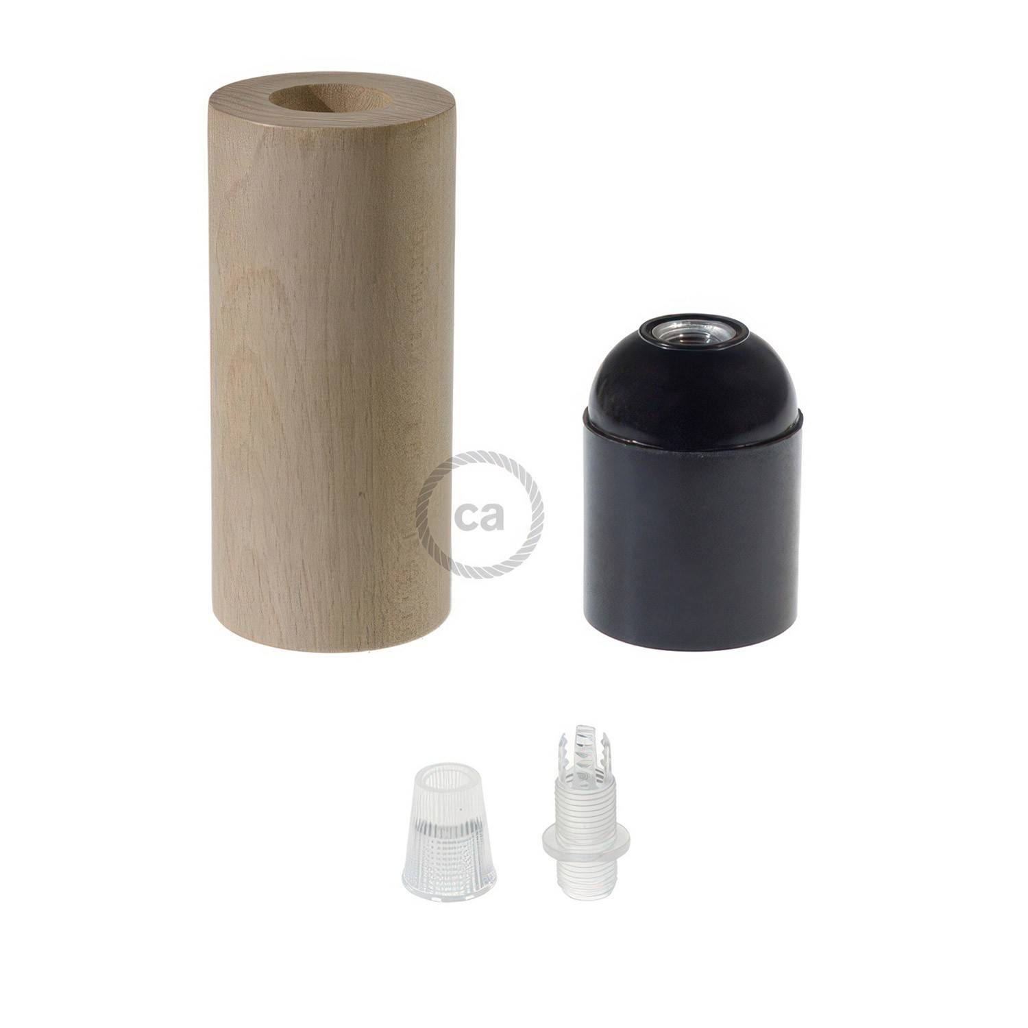 Wooden E27 lamp holder kit for 2XL cord