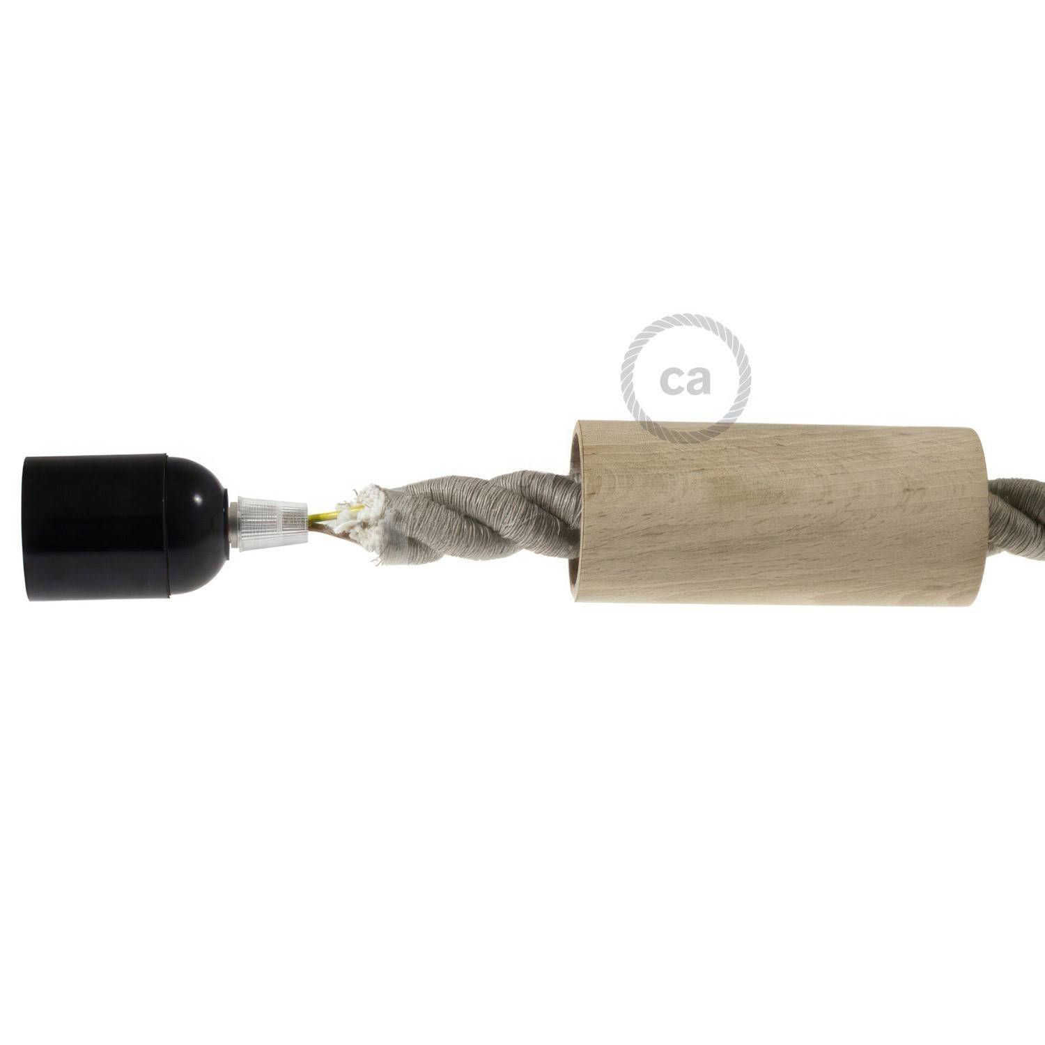 Wooden E27 lamp holder kit for 2XL cord