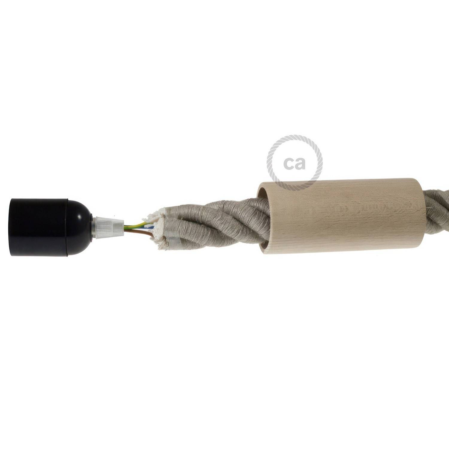Drevená objímka E27 s príslušenstvom pre 3XL kábel - lano