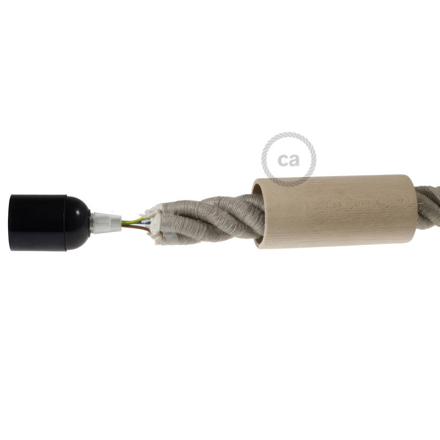 Kit portalámparas de madera E27 para cable 3XL