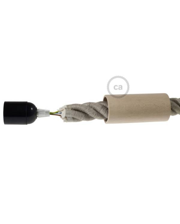 Dřevěná objímka E27 v sadě pro 3XL lanový kabel