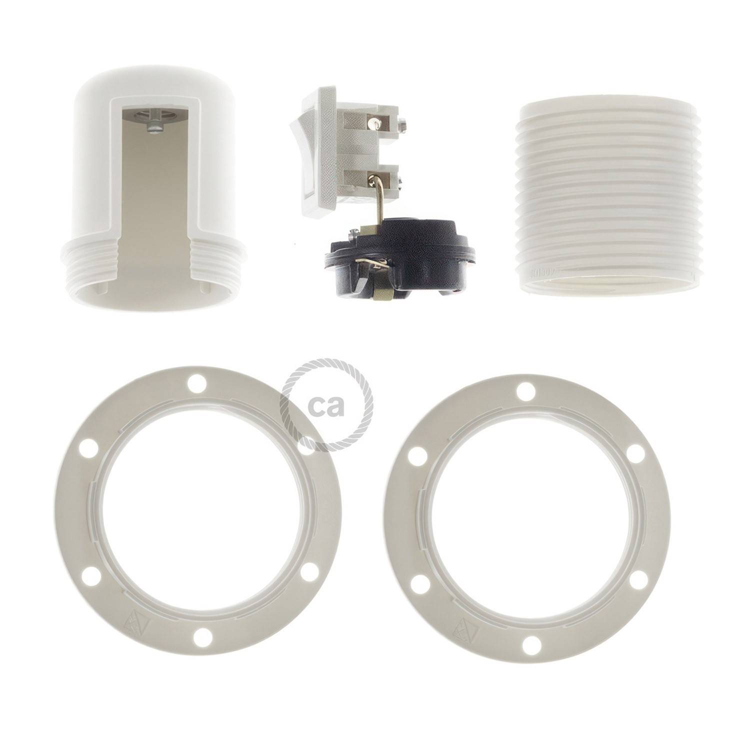 Kit portalámparas termoplástico para pantallas E27 interruptor