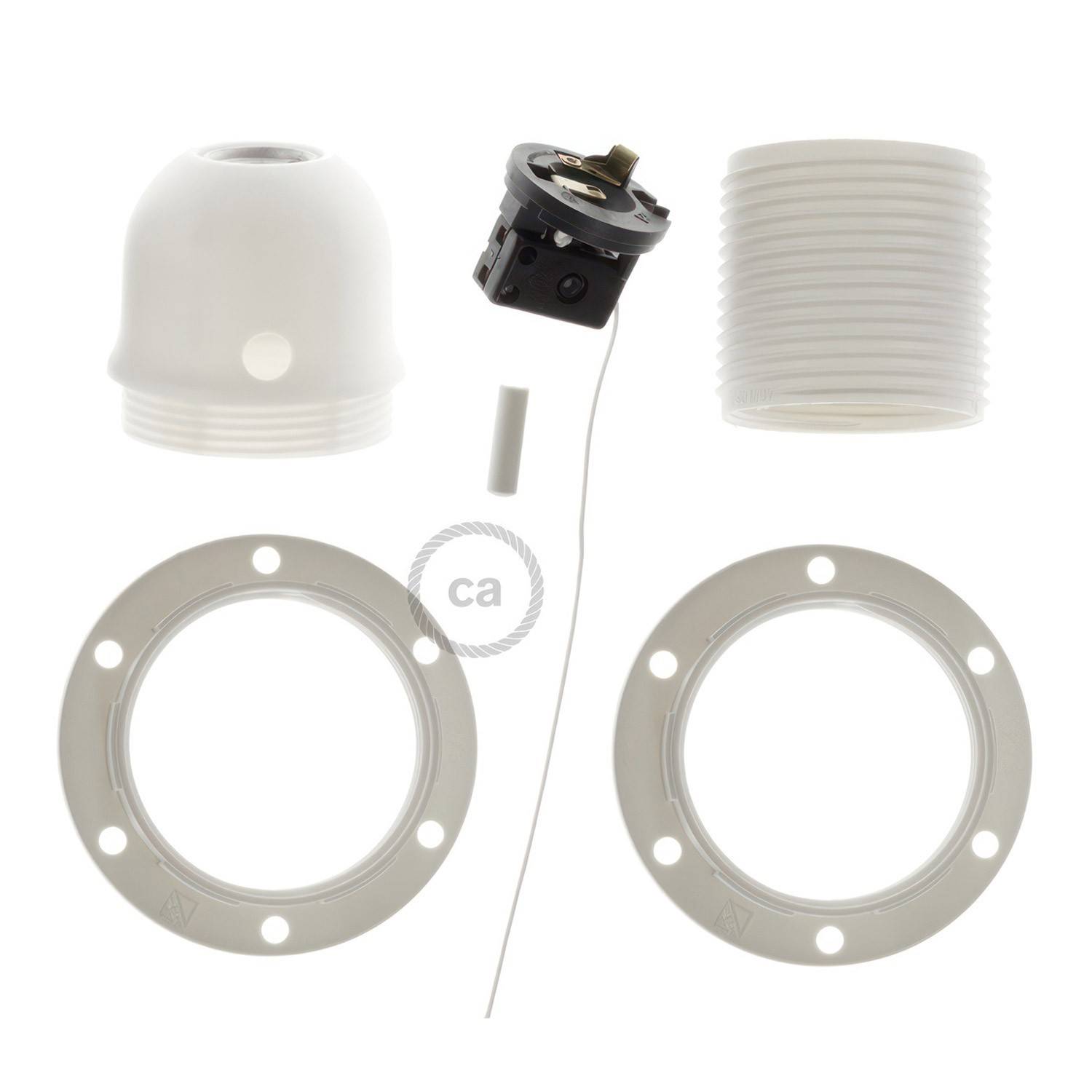 E27-Lampenfassungs-Kit aus Thermoplastisches mit Doppelklemmring und Zugschalter für Lampenschirme