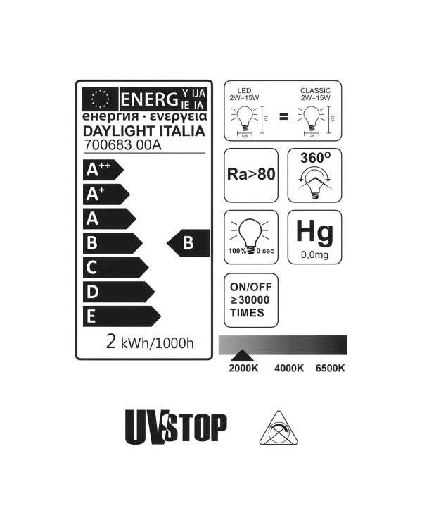 LED Gömb G125 izzó - Ezer fény arany 2W E27 2000K