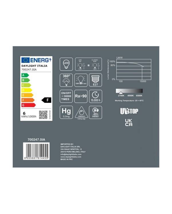 LED žárovka - porcelán - Idra 6W E27 Stmívatelná 2700K