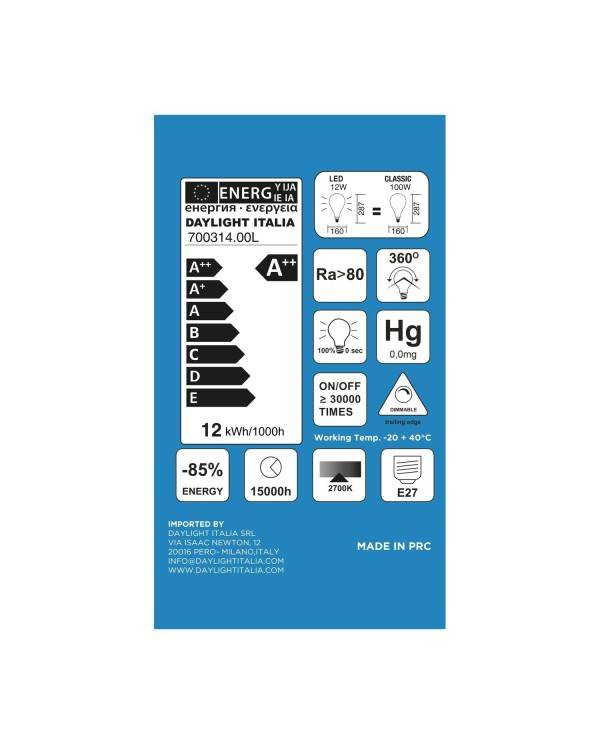 Bombilla LED XXL Blanco Leche PS160 12W 1521Lm E27 2700K Regulable