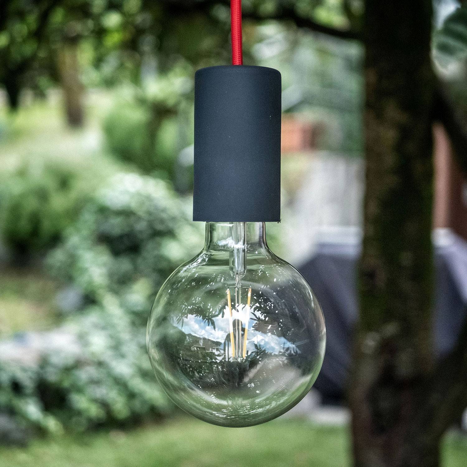 EIVA ELEGANT - Závesná lampa do exteriéru IP65 s textilným káblom, silikónovou rozetou a objímkou, vodeodolná