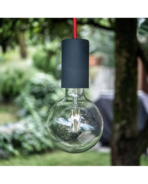 EIVA ELEGANT Zewnętrzna lampa wisząca z 1,5 mm kablem w oplocie, podsufitką i z silikonową oprawką IP65 waterproof