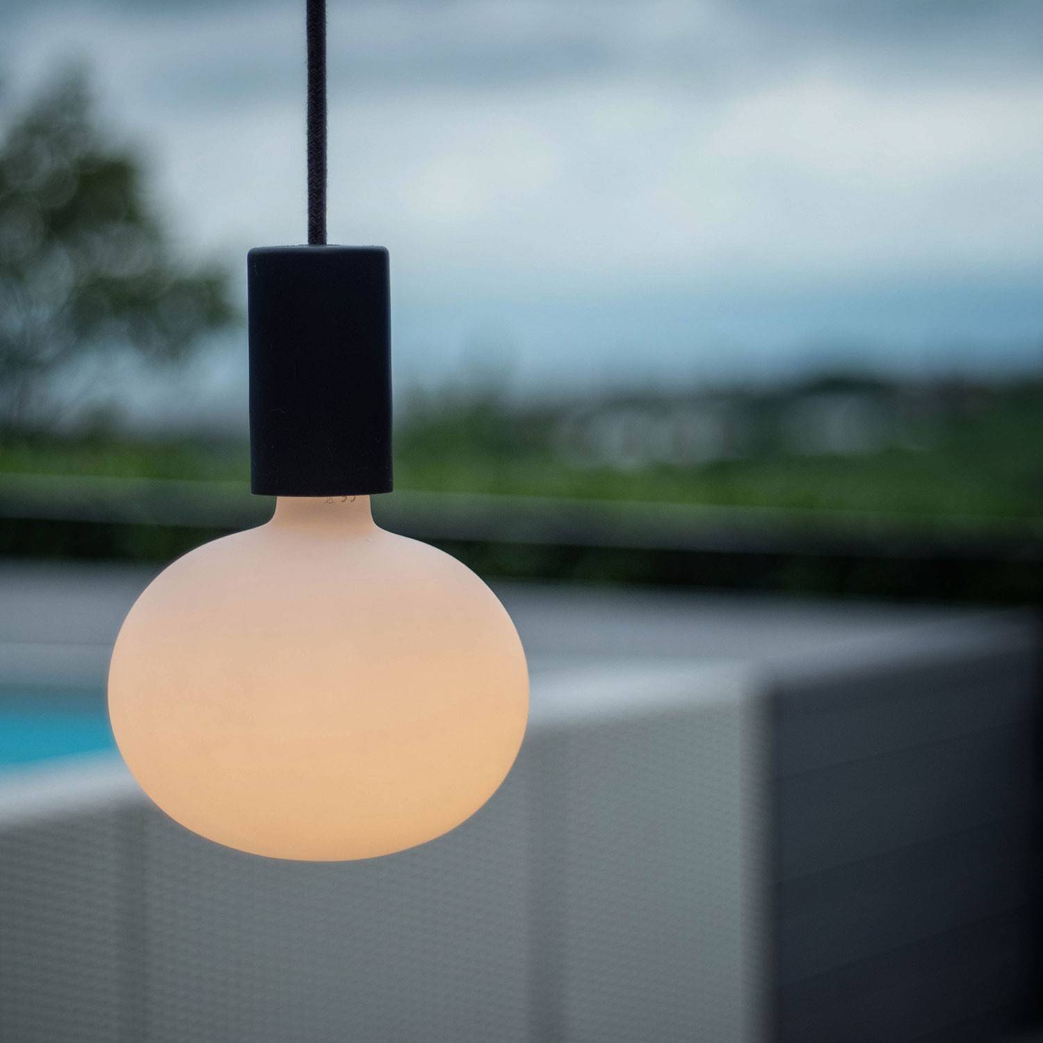 EIVA ELEGANT - Závesná lampa do exteriéru IP65 s textilným káblom, silikónovou rozetou a objímkou, vodeodolná