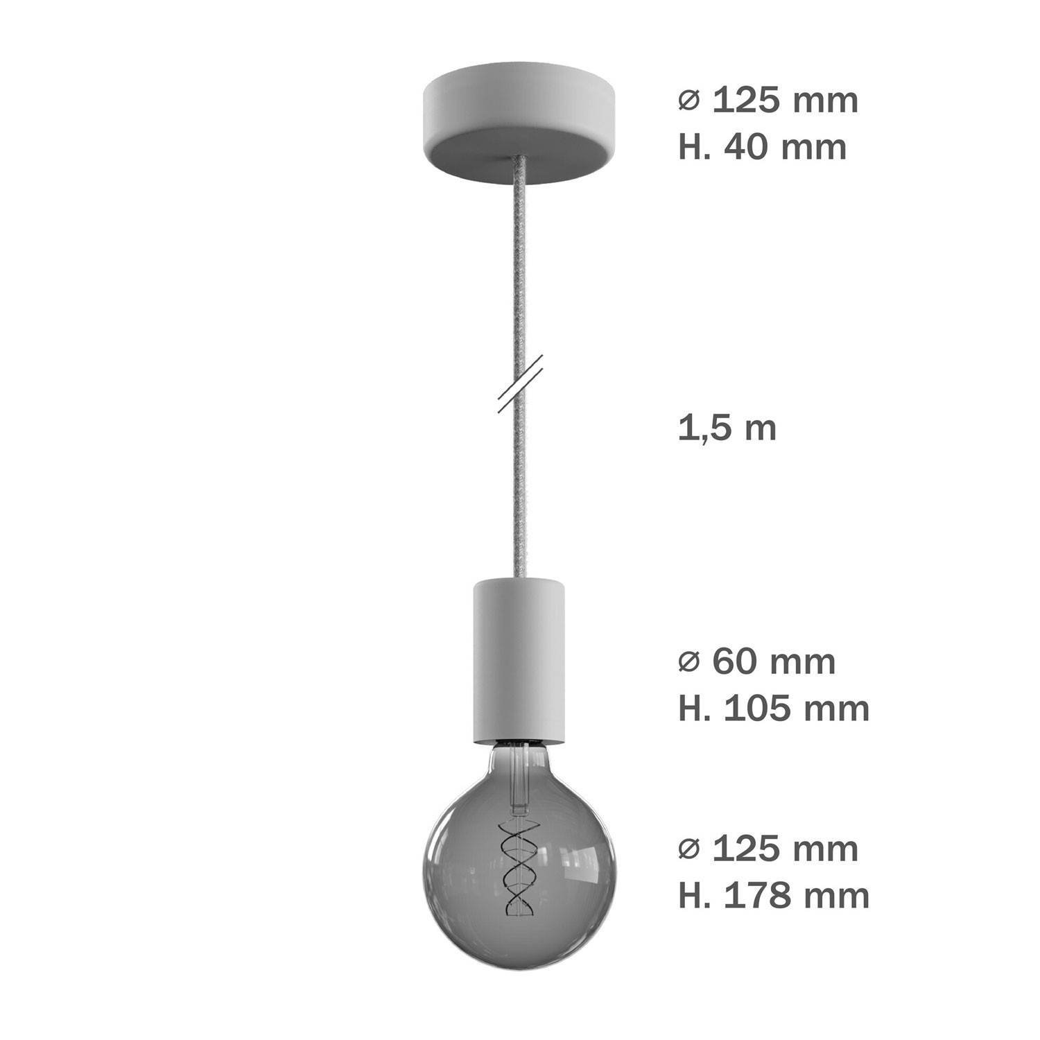 EIVA ELEGANT Zewnętrzna lampa wisząca z 1,5 mm kablem w oplocie, podsufitką i z silikonową oprawką IP65 waterproof