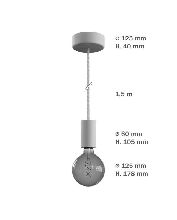 EIVA ELEGANT Zewnętrzna lampa wisząca z 1,5 mm kablem w oplocie, podsufitką i z silikonową oprawką IP65 waterproof