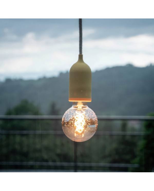 EIVA PASTEL Suspensão exterior com cabo têxtil, rosácea de teto colorida em silicone e casquilho IP65 impermeável