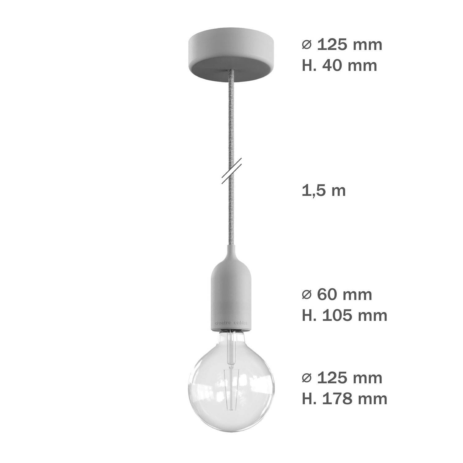 EIVA PASTEL Zewnętrzna lampa wisząca z 1,5 mm kablem w oplocie, kolorową podsufitką i z silikonową oprawką IP65 waterproof