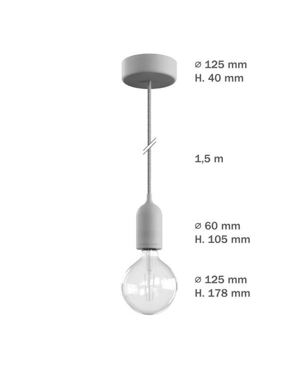 EIVA PASTEL Zewnętrzna lampa wisząca z 1,5 mm kablem w oplocie, kolorową podsufitką i z silikonową oprawką IP65 waterproof