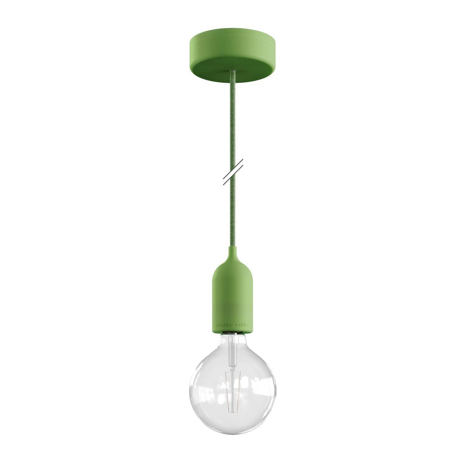 EIVA PASTEL Suspensão exterior com cabo têxtil, rosácea de teto colorida em silicone e casquilho IP65 impermeável