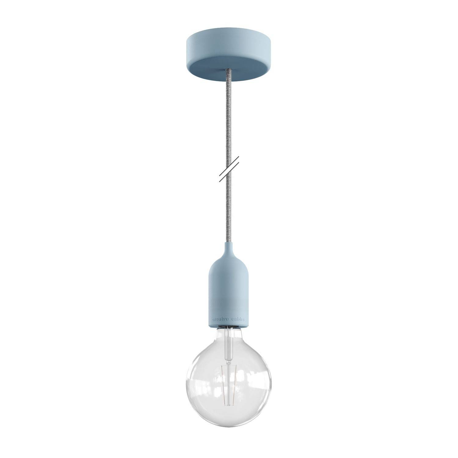 EIVA PASTEL Zewnętrzna lampa wisząca z 1,5 mm kablem w oplocie, kolorową podsufitką i z silikonową oprawką IP65 waterproof