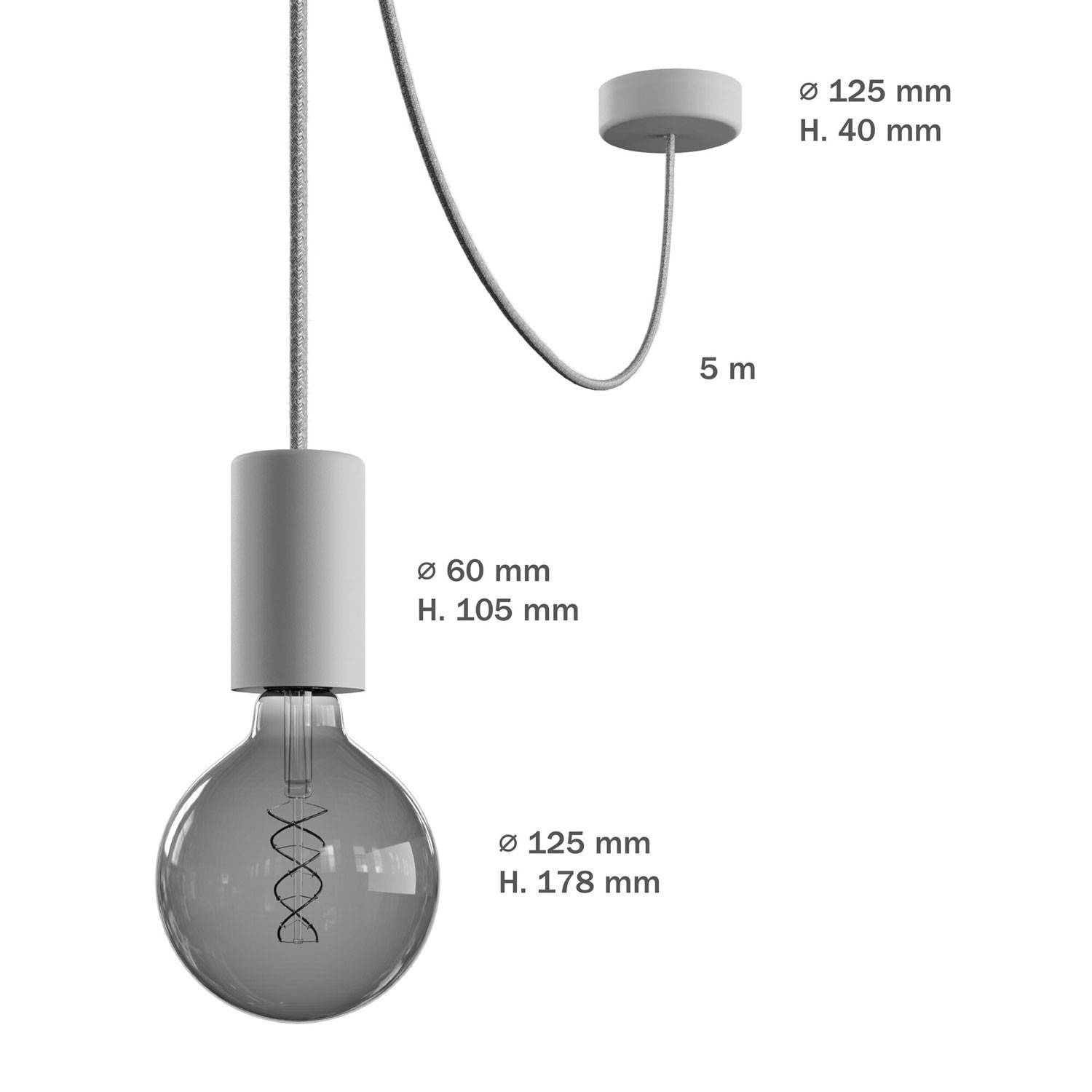 EIVA ELEGANT Zewnętrzna lampa wisząca z 5 mm kablem w oplocie, uchwyt na kabelem, podsufitką i oprawką wodoodporną