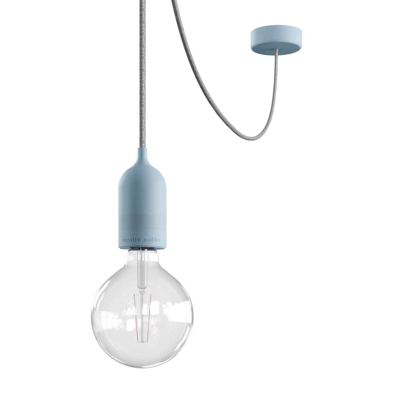 EIVA PASTEL buiten hanglamp met textielkabel, snoerbevestiging, siliconen plafondkap en E27 fitting IP65 waterproof