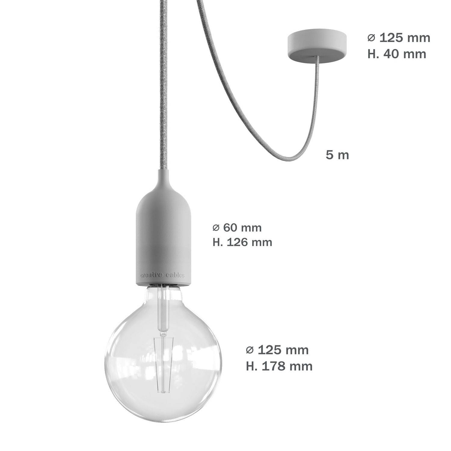 EIVA PASTEL Utomhus Pendellampa med textilkabel, takkopp i silikon, takfäste och lamphållare IP65. Vattentät.