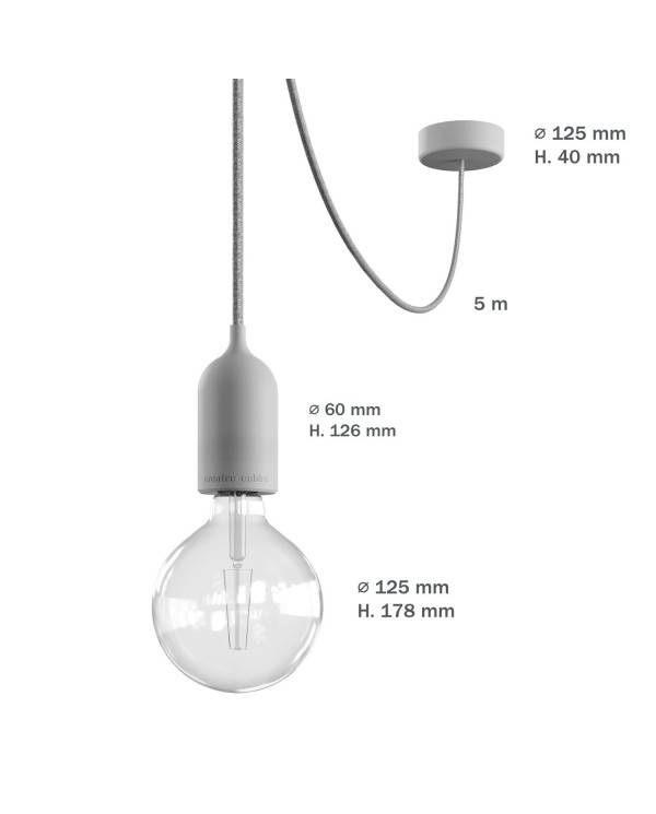 EIVA PASTEL buiten hanglamp met textielkabel, snoerbevestiging, siliconen plafondkap en E27 fitting IP65 waterproof