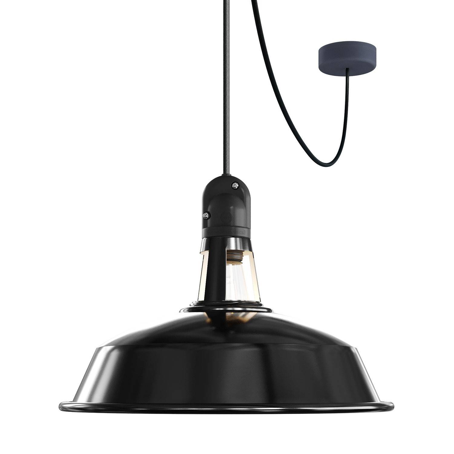 EIVA buiten hanglamp met lampenkap, textielkabel, snoerbevestiging, siliconen plafondkap en E27 fitting IP65 waterdicht