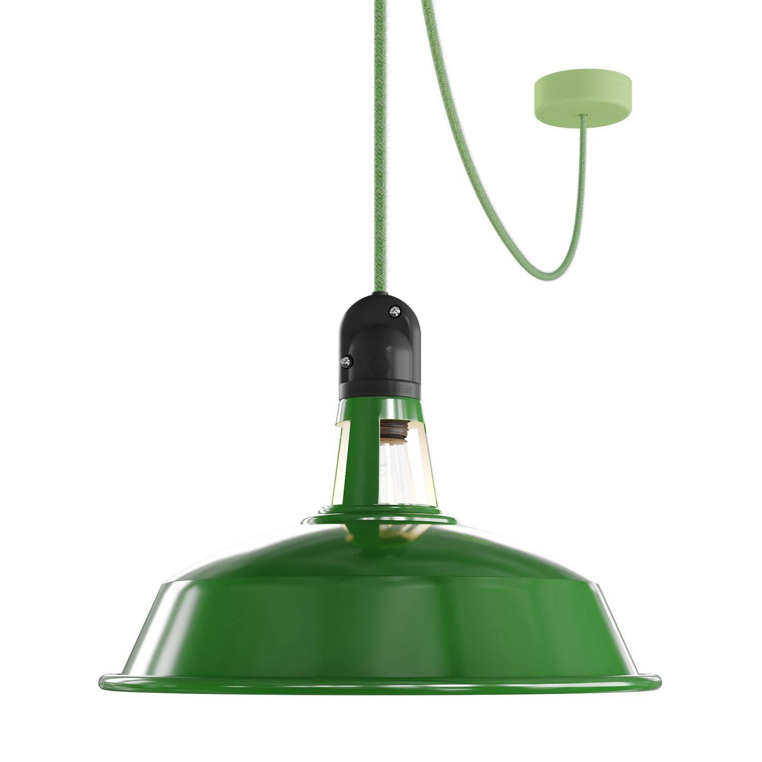 EIVA buiten hanglamp met lampenkap, textielkabel, snoerbevestiging, siliconen plafondkap en E27 fitting IP65 waterdicht