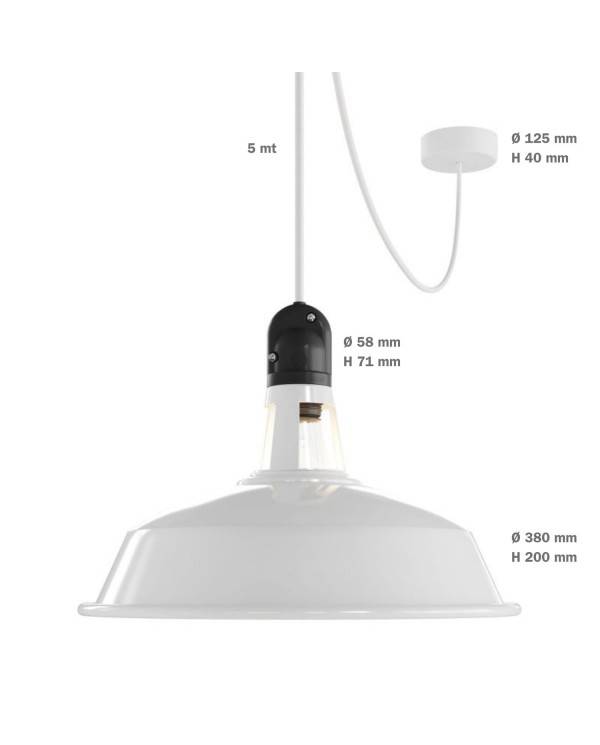 EIVA Zewnętrzna lampa wisząca z kloszem, 5 mm kablem w oplocie, uchwyt na kabelem, podsufitką i oprawką IP65